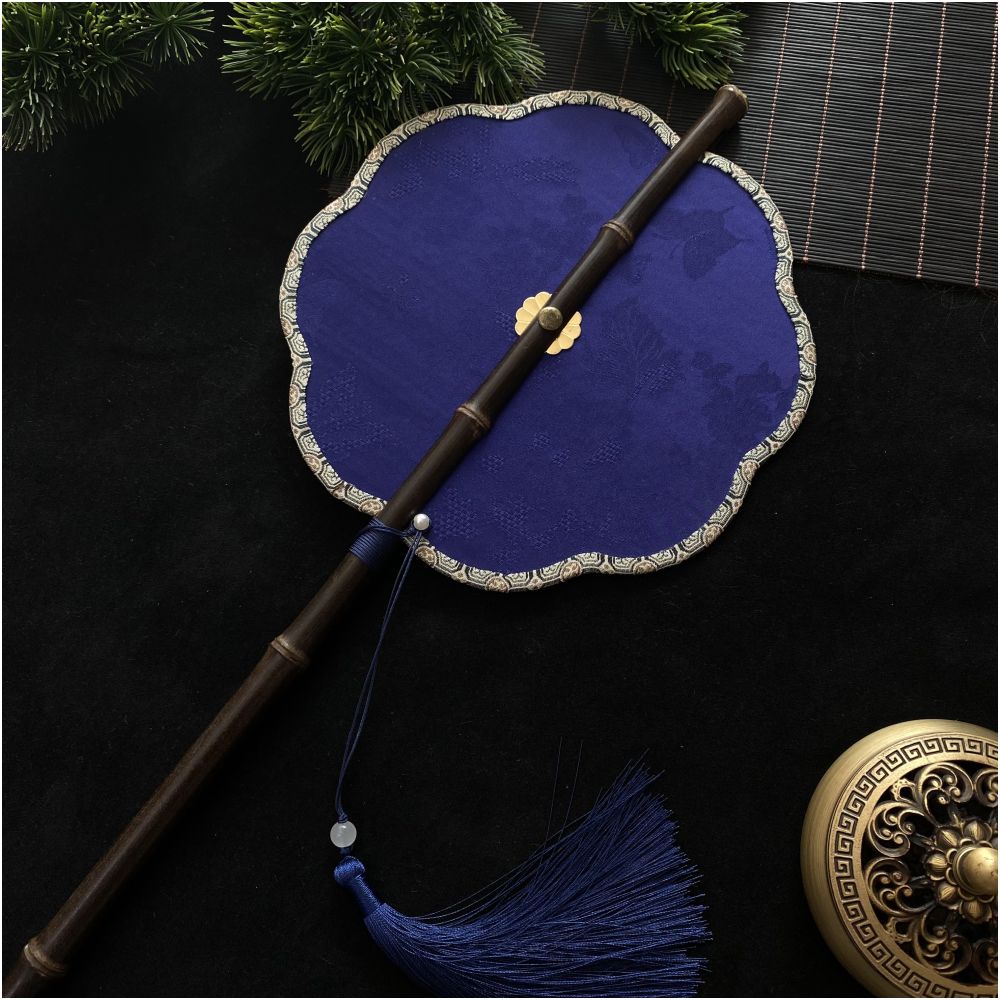 Ancient style purple bamboo waist fan Hanfu group fan Chinese style rollable and tortuous fan Classical long handle tassel fan Portable hanging waist fan image 19