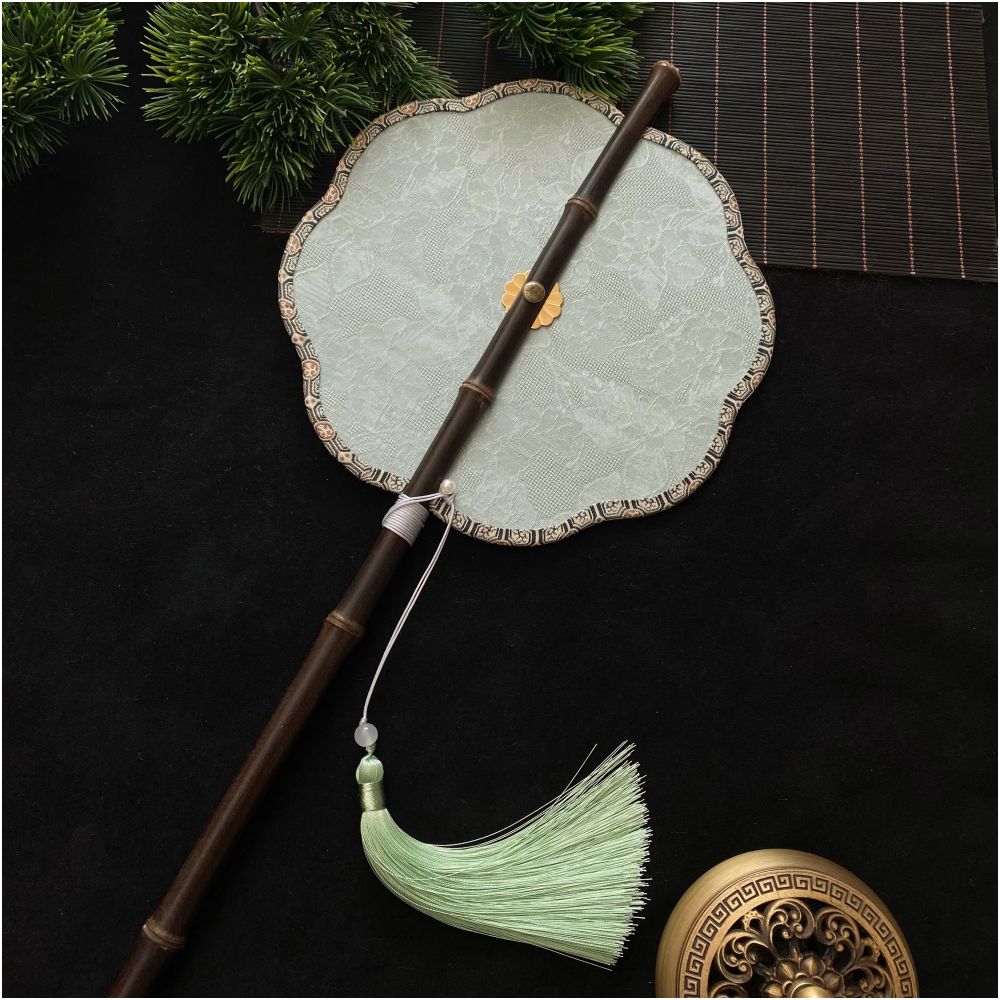 Ancient style purple bamboo waist fan Hanfu group fan Chinese style rollable and tortuous fan Classical long handle tassel fan Portable hanging waist fan image 25