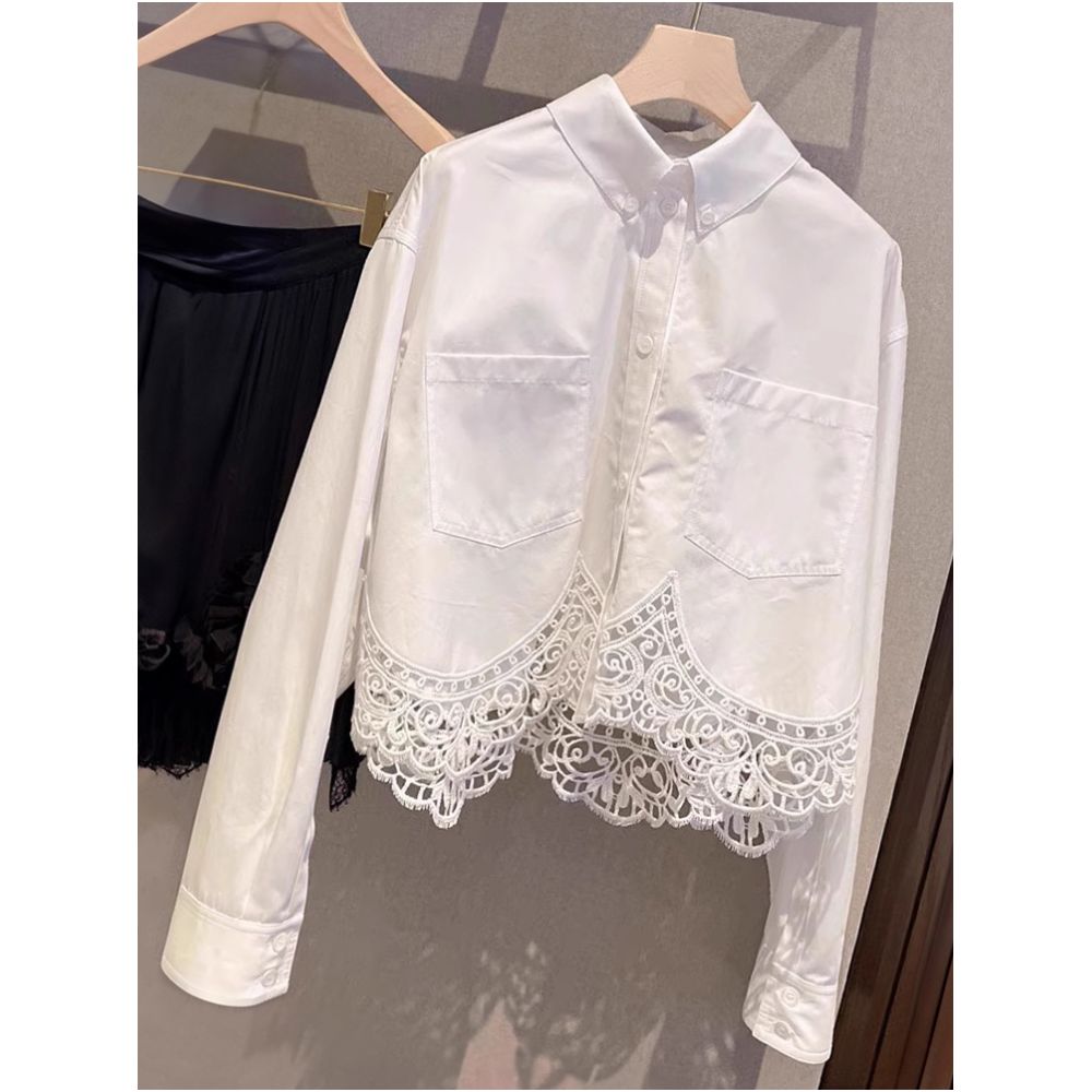 Brand counter withdrawal of women s clothing foreign trade original orders final inventory clearance high end foreign style heavy industry lace splicing white shirt image 4