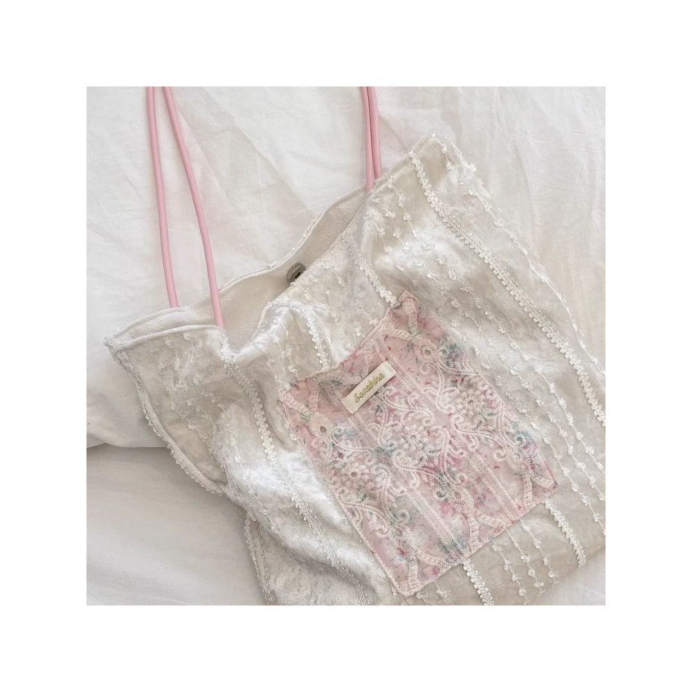 New pearlescent niche design canvas bag large capacity commuter bag girl lace handheld shoulder bag image 0