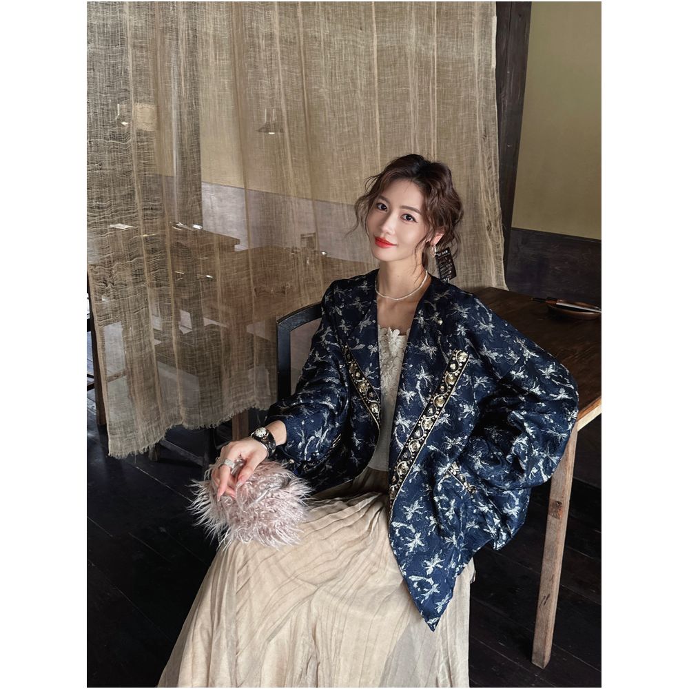 Sanji Black Flower Nianqingci New Chinese style woven gold wire baseball jacket national style early autumn jacket female unique and beautiful image 18