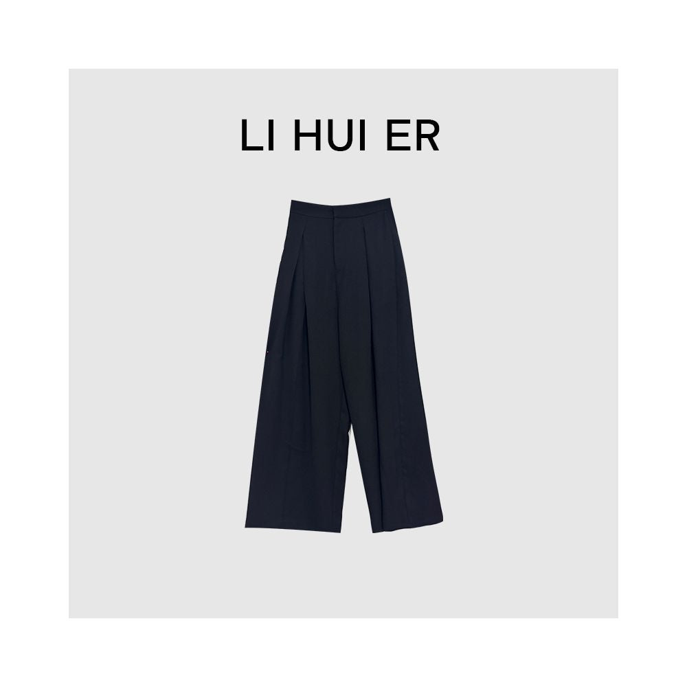 LiHuiEr Night Cicada Black Straight Leg Casual Pants niche design slim and hanging pants wide leg pants image 6