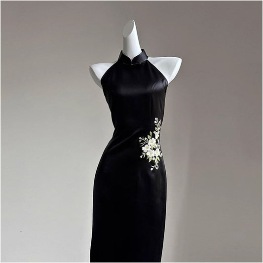 ASAYA5072 – Midnight Magnolia Embroidered Dress 🖤🌸