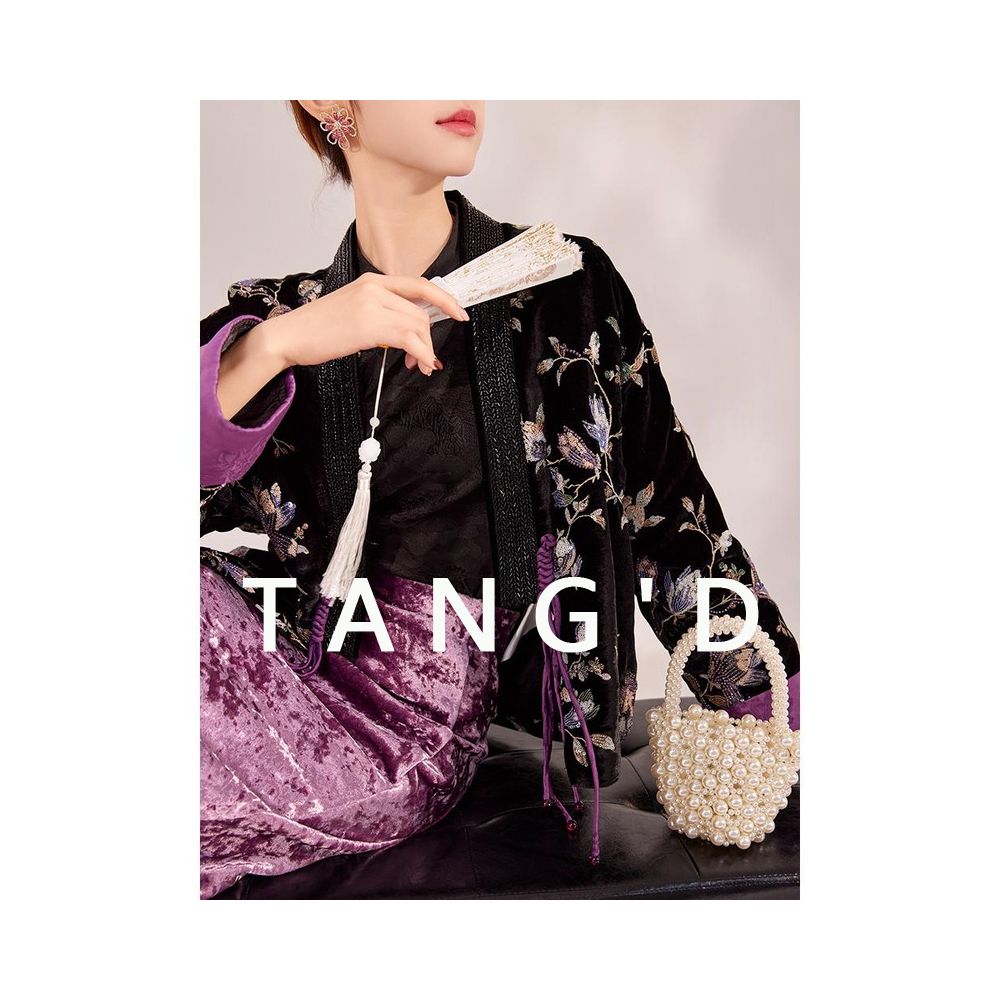 Tang Dou Gao Dingmeng Purple Vine New Chinese style cotton cardigan light luxury Chinese style nail bead embroidered cotton jacket women s winter jacket image 1