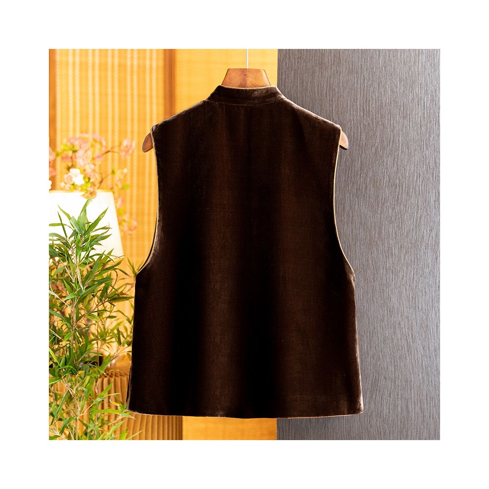 Western style pearl silk velvet vest for women in autumn 2025 improved buckle new Chinese Tang style top for women image 2