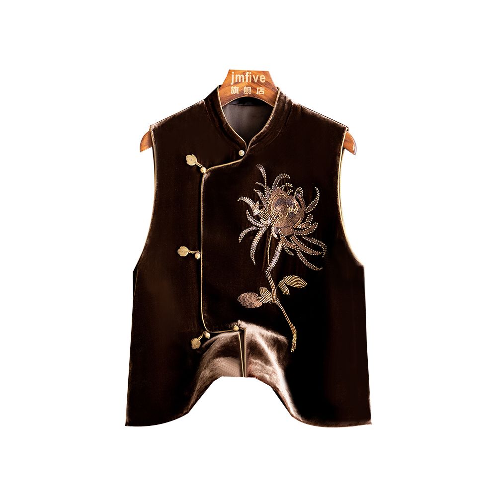 Western style pearl silk velvet vest for women in autumn 2025 improved buckle new Chinese Tang style top for women image 13