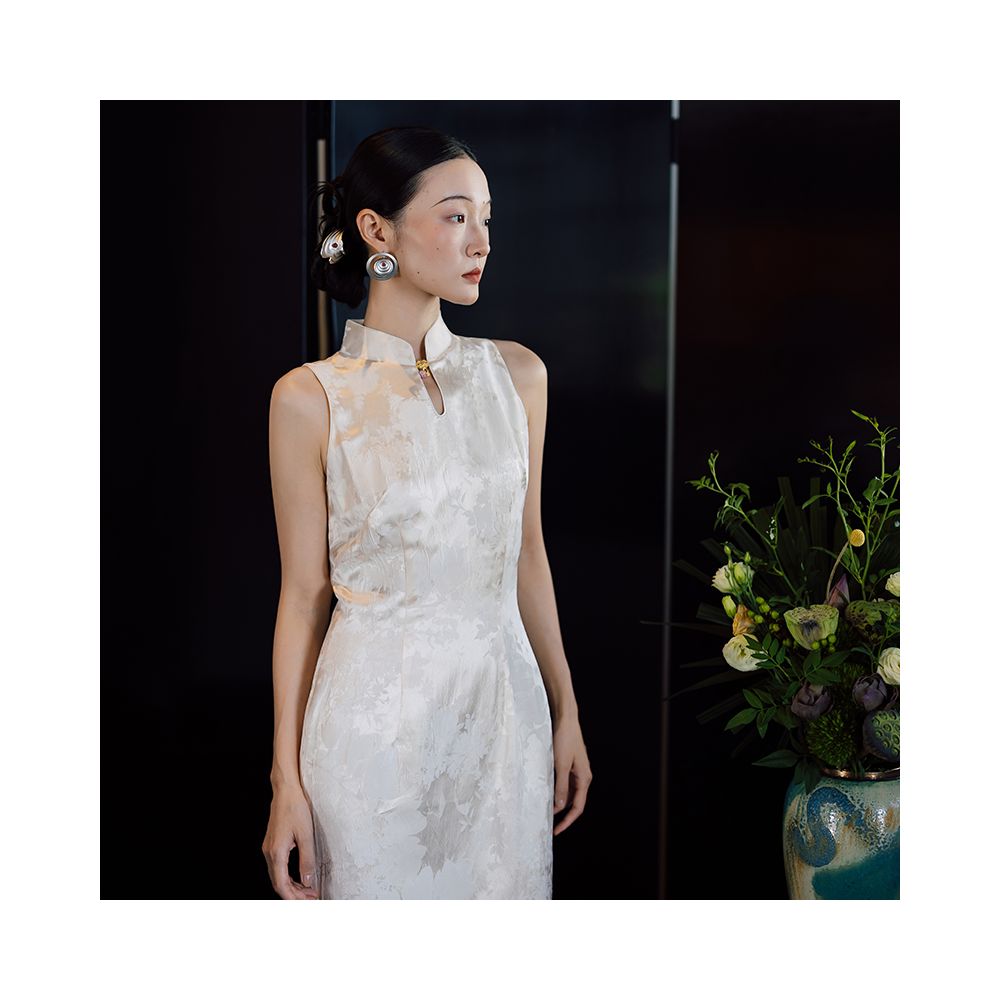 Dear Mudan New Chinese Qipao engagement dress daily wearable long skirt white high end elegant sleeveless morning gown image 2