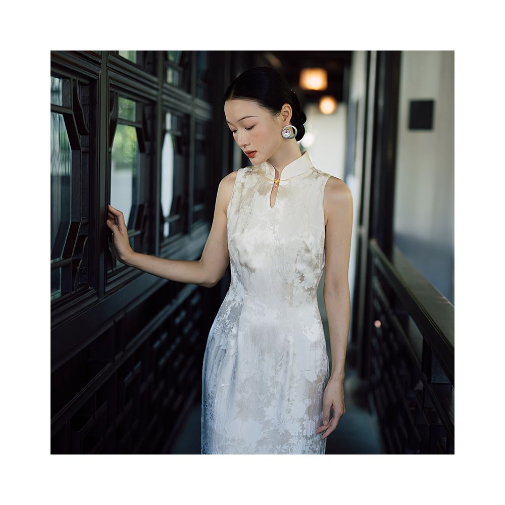 Dear Mudan New Chinese Qipao engagement dress daily wearable long skirt white high end elegant sleeveless morning gown image 5