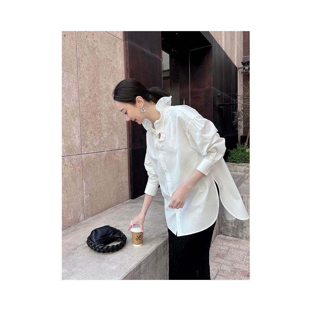 X Rose light mature wind wood ear design sense shirt new niche loose and age reducing fashionable base top for women image 4