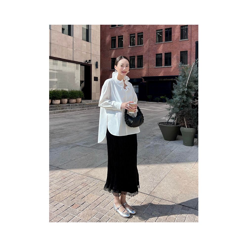 X Rose light mature wind wood ear design sense shirt new niche loose and age reducing fashionable base top for women image 5