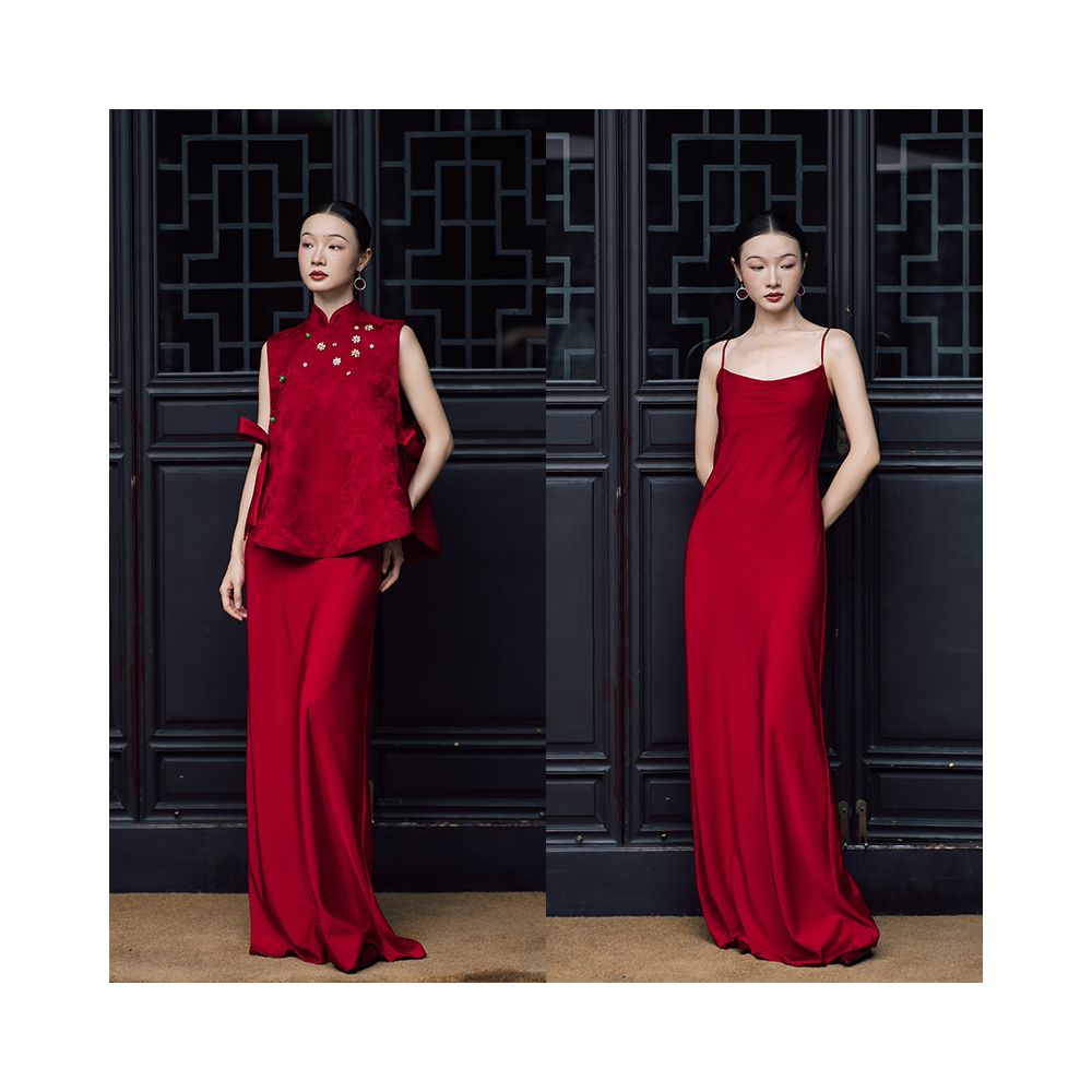 Dear Peony Bride Chinese style Morning Robe High end Toasting Dress Cheongsam Set Engagement Banquet Dress Long Skirt image 10