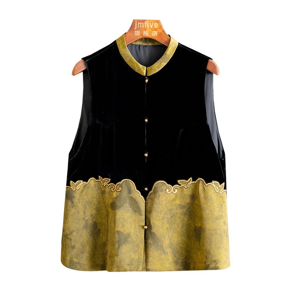 New Chinese style silk velvet simple and versatile vest with vest and shoulder for women in autumn 2025 retro contrasting color spliced vest image 4
