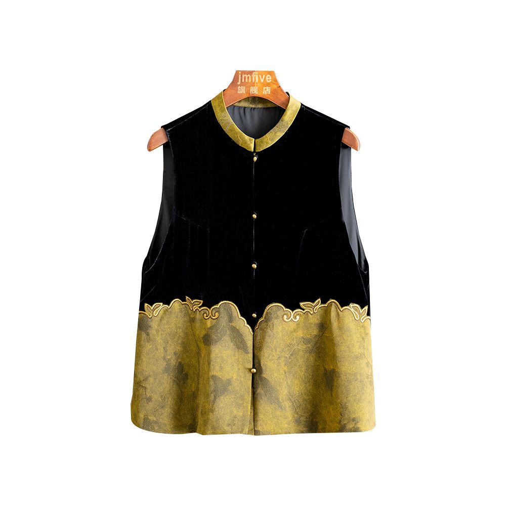 New Chinese style silk velvet simple and versatile vest with vest and shoulder for women in autumn 2025 retro contrasting color spliced vest image 9