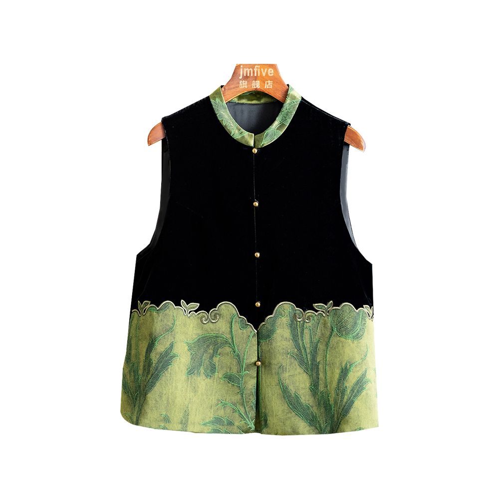 New Chinese style silk velvet simple and versatile vest with vest and shoulder for women in autumn 2025 retro contrasting color spliced vest image 12