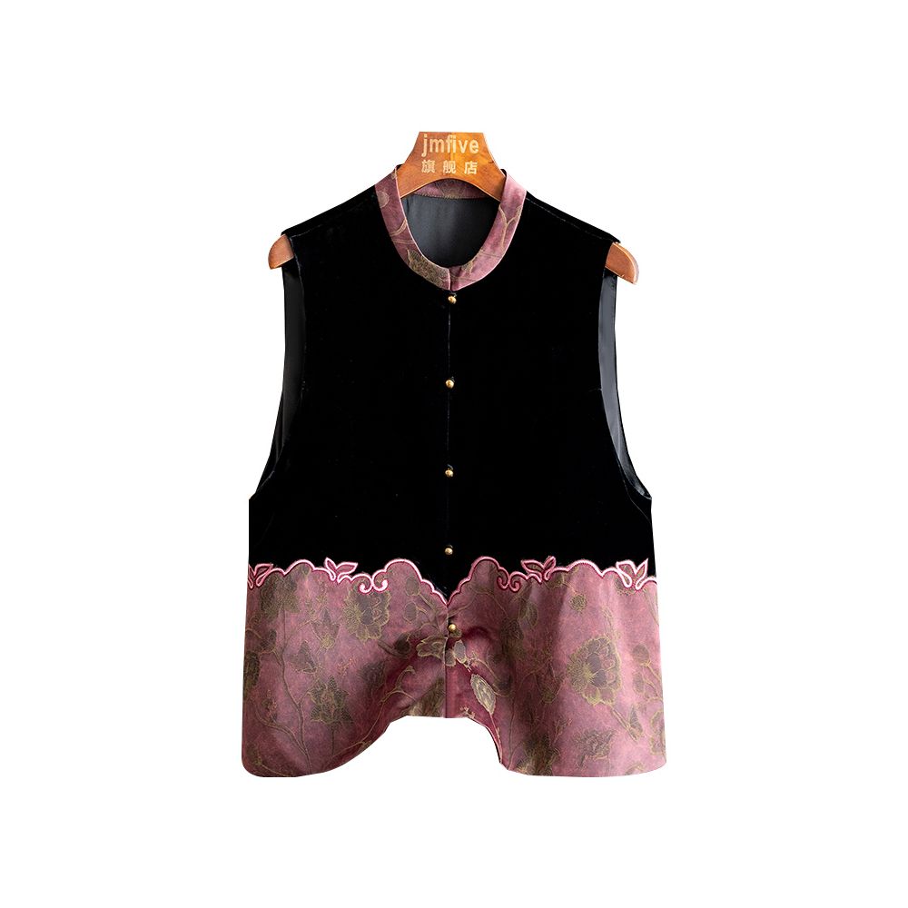 New Chinese style silk velvet simple and versatile vest with vest and shoulder for women in autumn 2025 retro contrasting color spliced vest image 18