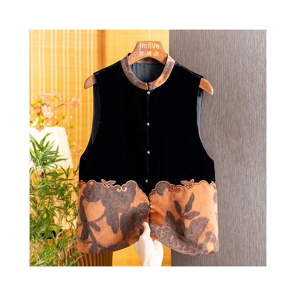 New Chinese style silk velvet simple and versatile vest with vest and shoulder for women in autumn 2025 retro contrasting color spliced vest image 22