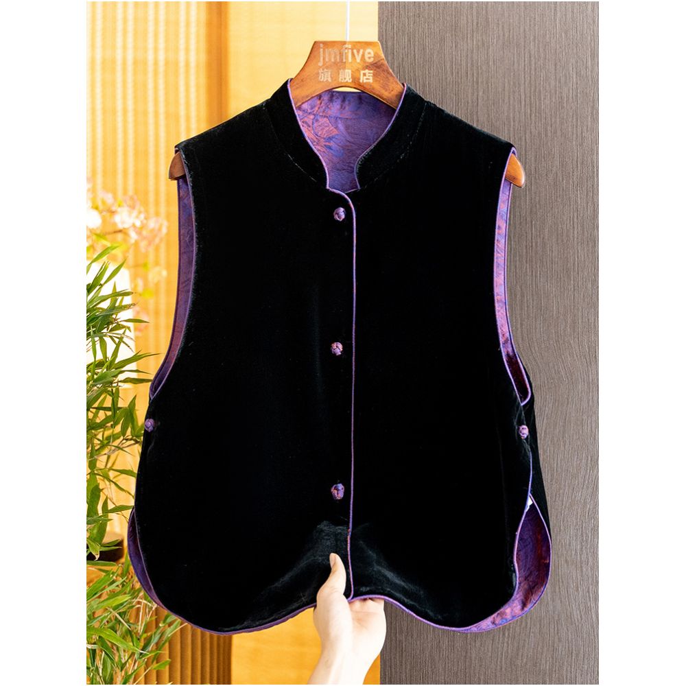 New Chinese style silk velvet stand collar vest waistcoat women 2025 autumn new retro temperament slim vest image 1