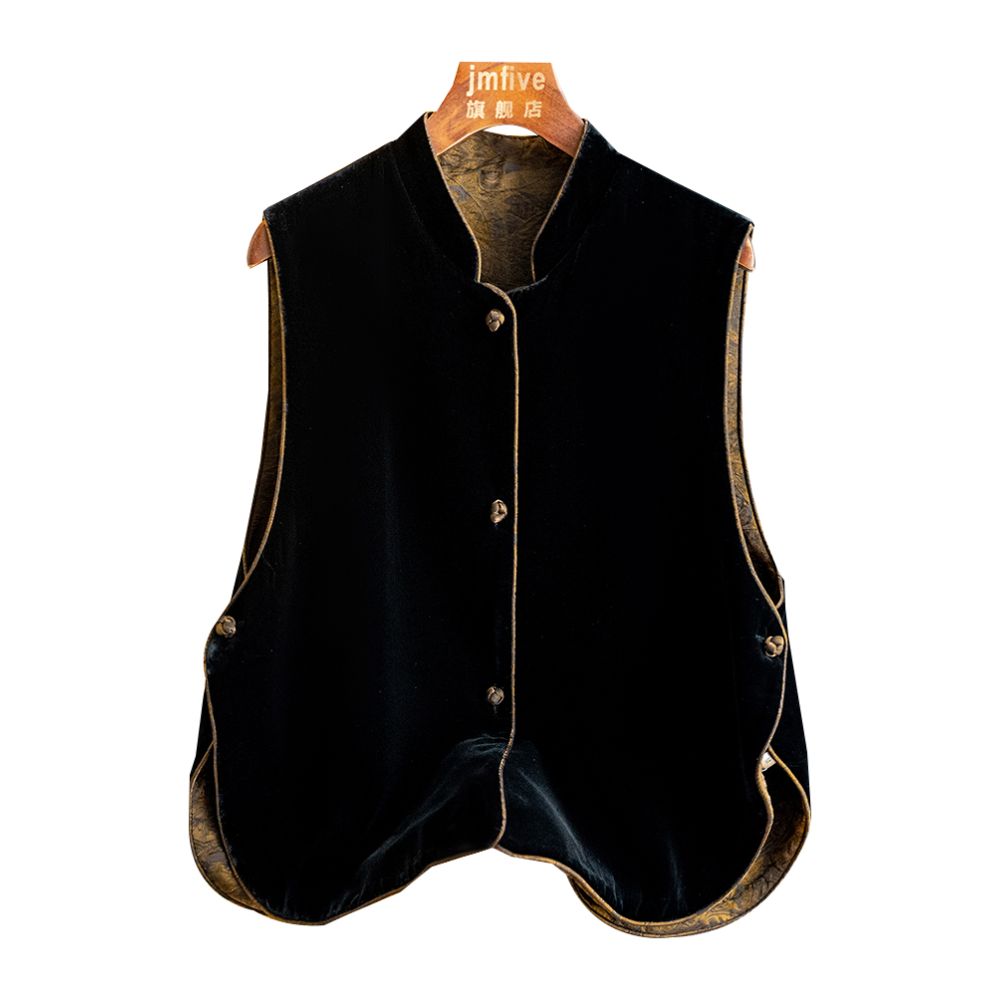 New Chinese style silk velvet stand collar vest waistcoat women 2025 autumn new retro temperament slim vest image 2