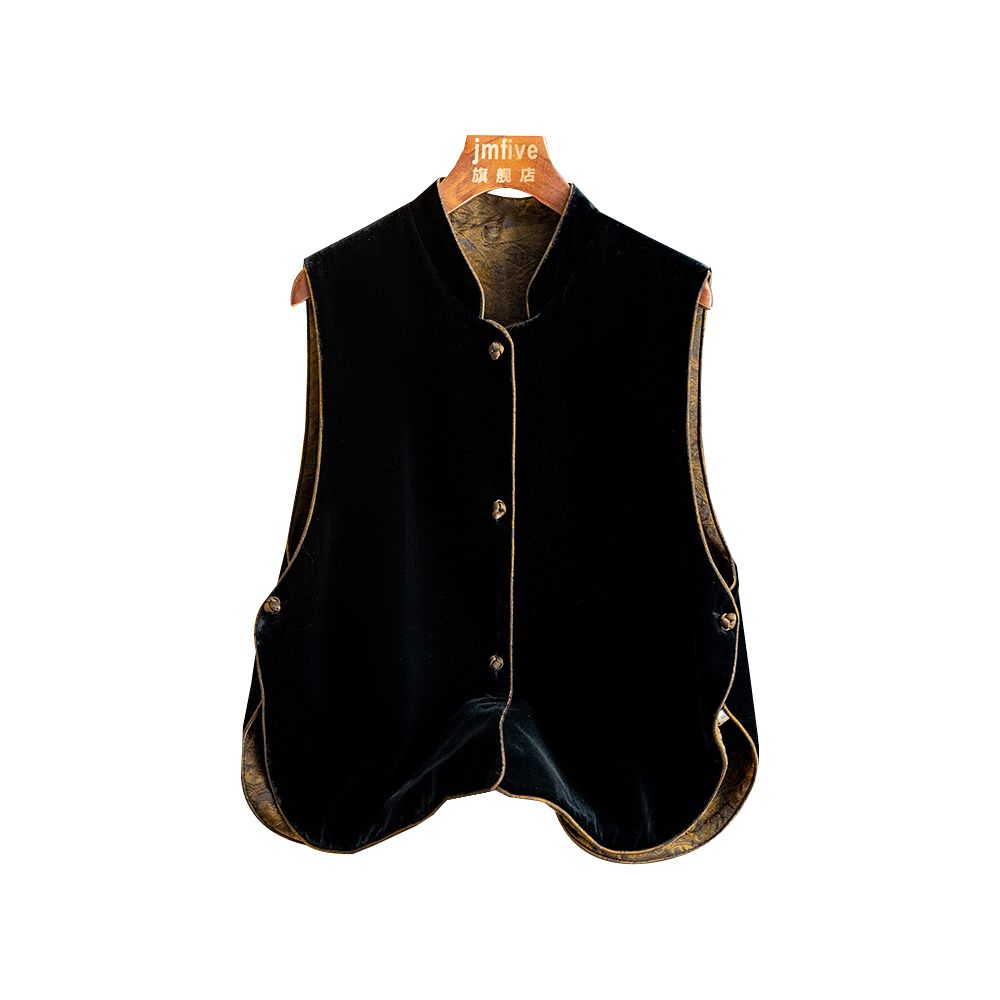 New Chinese style silk velvet stand collar vest waistcoat women 2025 autumn new retro temperament slim vest image 6
