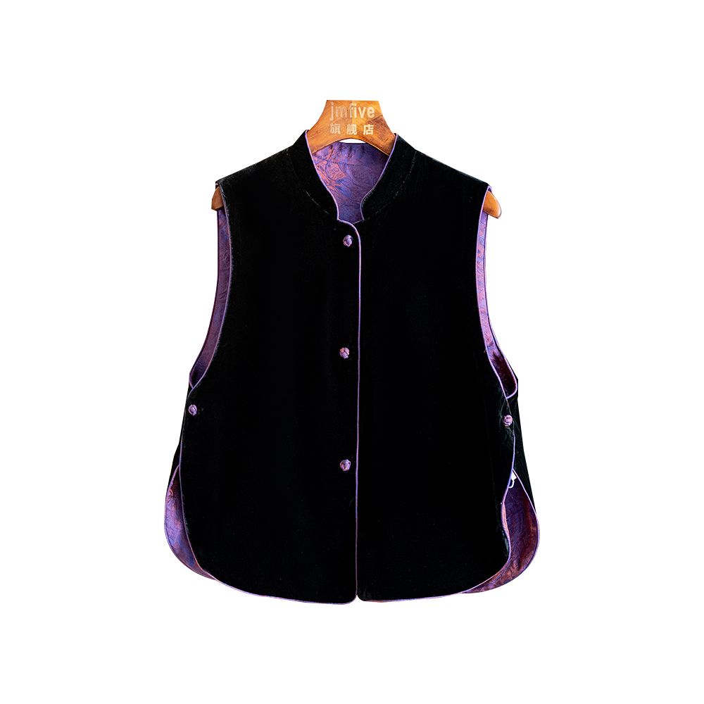 New Chinese style silk velvet stand collar vest waistcoat women 2025 autumn new retro temperament slim vest image 8