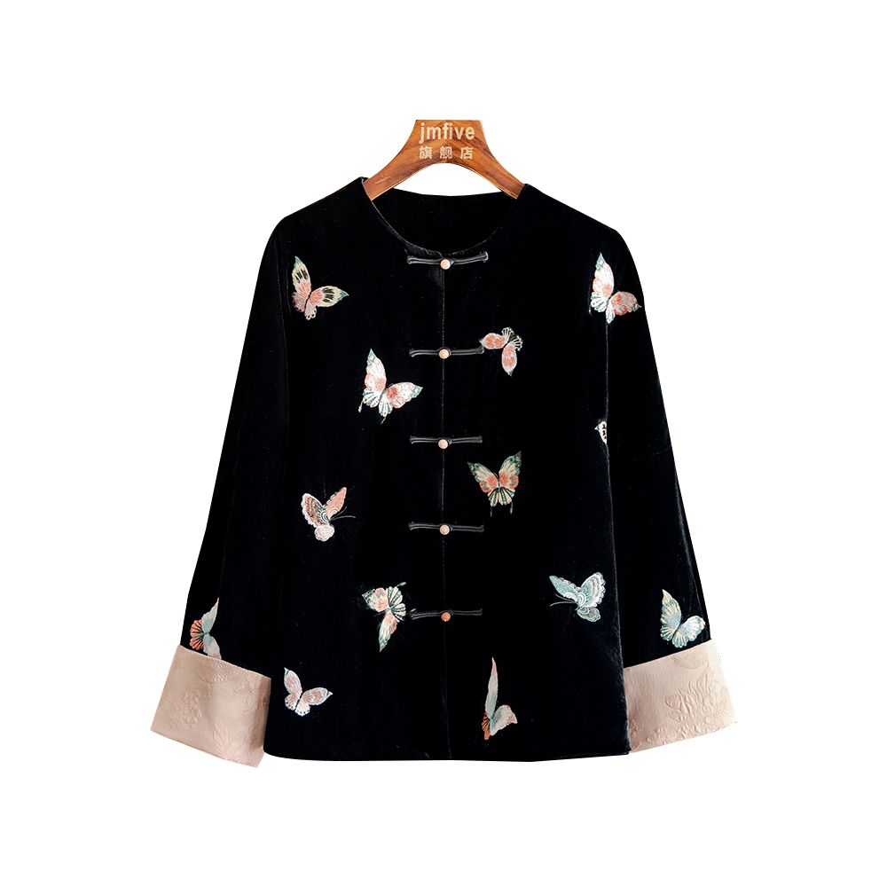 New Chinese style silk embroidered butterfly elegant coat for women in autumn 2025 fashionable retro long sleeved top image 7