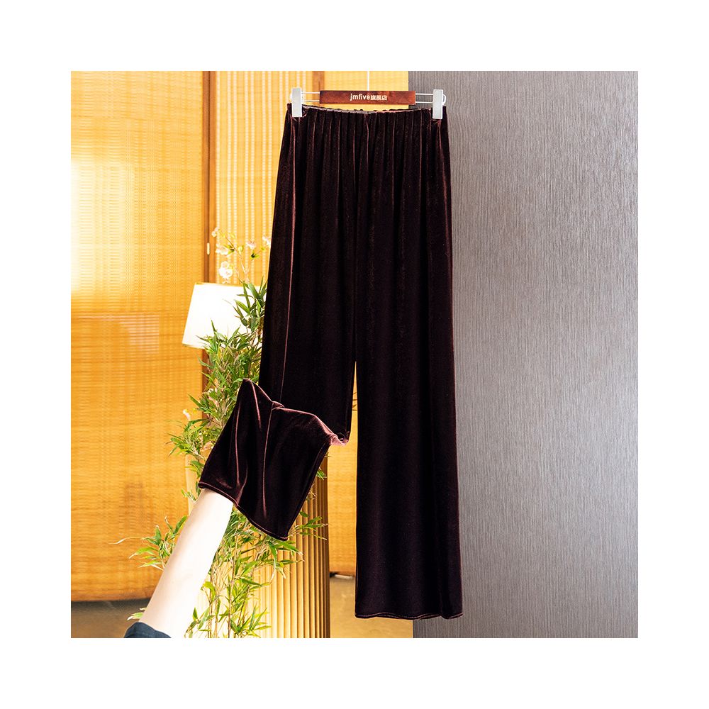 New Chinese style versatile commuting casual simple velvet long pants for women 2025 autumn new fashion retro wide leg pants for women image 3