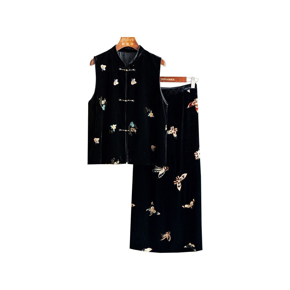 New Chinese Style Silk Velvet Fashionable and Versatile Temperament Suit 2025 Autumn New Arrival Retro Elegant Vest and Skirt image 5