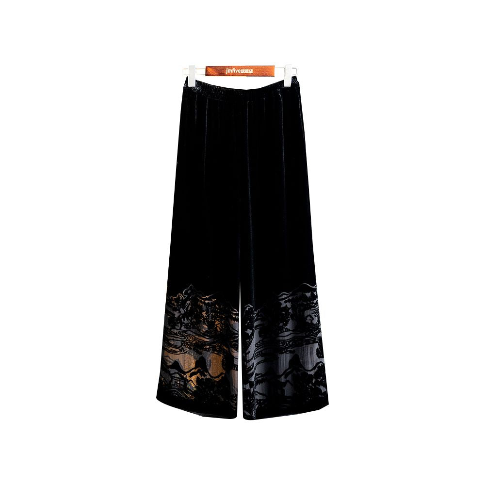 New Chinese style silk velvet elegant and fashionable casual pants for summer 2025 new products of mulberry silk high waist slimming wide leg pants image 9