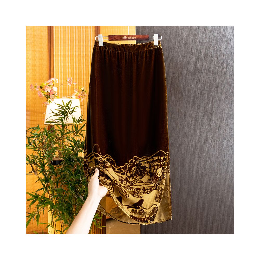 Black stylish elegant silk velvet midi skirt new autumn 2025 arrival high waisted long skirt image 16