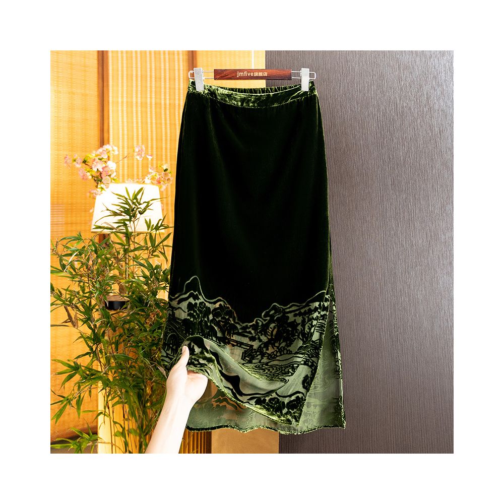 Black stylish elegant silk velvet midi skirt new autumn 2025 arrival high waisted long skirt image 17