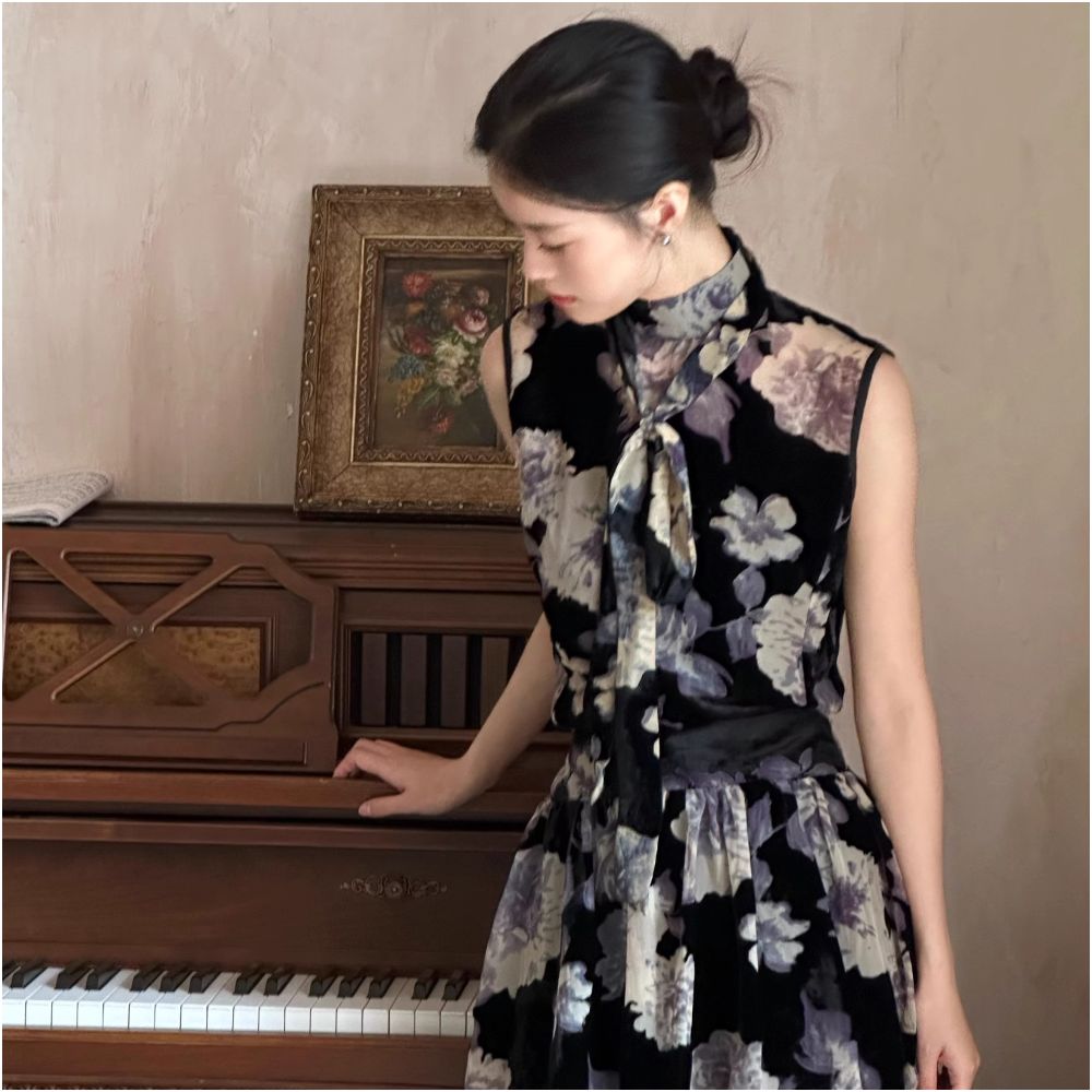 Ti Titi Flower Shadow Original Rotten Fleece New Chinese Style Improved Set Chinese Style Two Piece Set Niche Half Skirt image 3