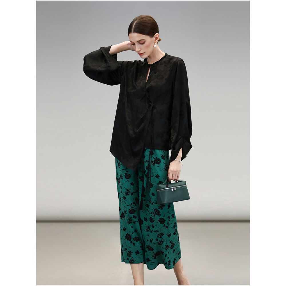 COCOBELLA New Chinese Dark Pattern Jacquard Satin Shirt with Side placket and Buckle Top SR3061B 3 image 4