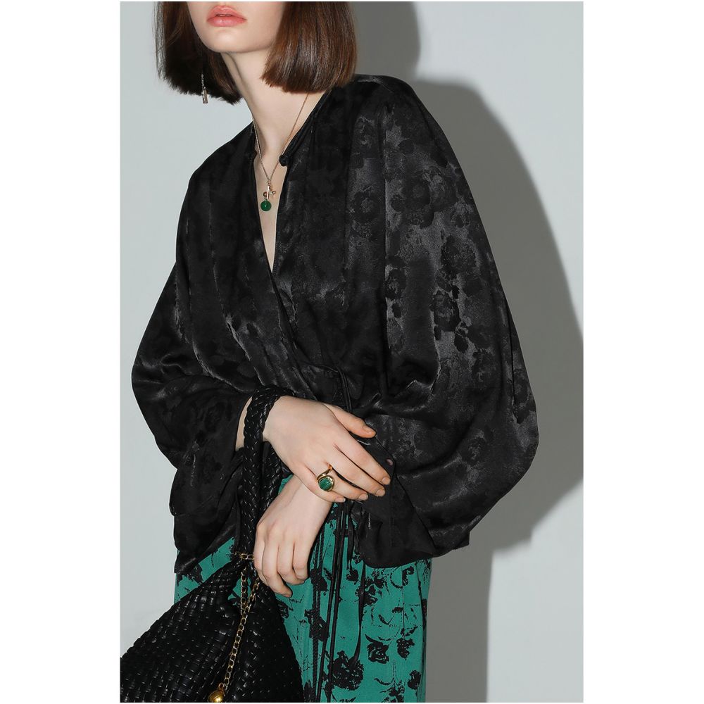 COCOBELLA New Chinese Style Jacquard Satin Shirt for Women Early Autumn Off Front Button Down Top SR3061B 4 image 2