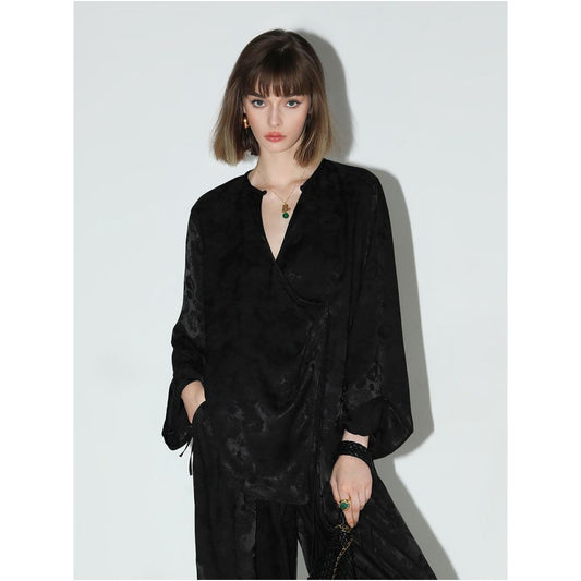 ASAYA5103 – Noir Whisper Wrap Blouse 🖤🌹