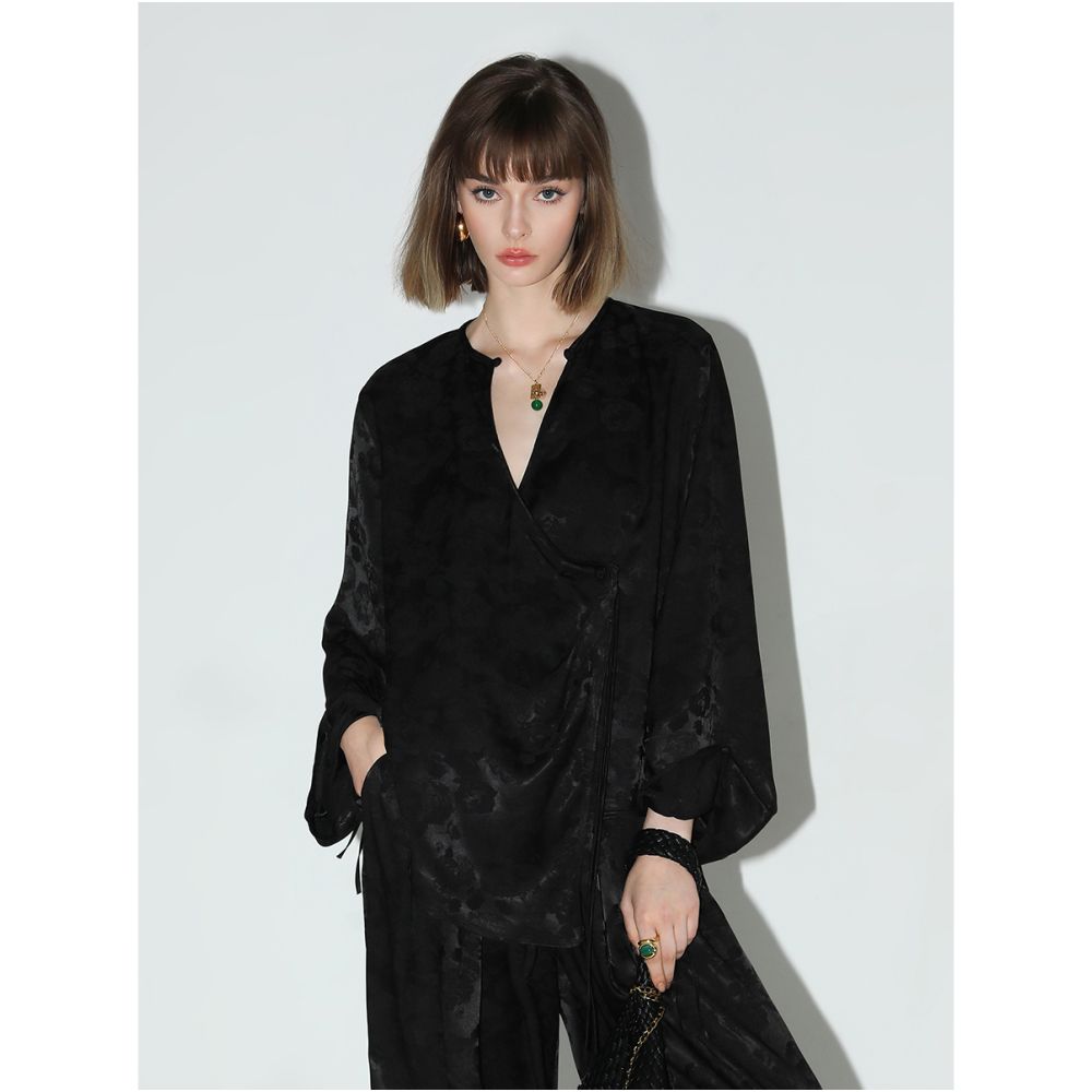 COCOBELLA New Chinese Style Jacquard Satin Shirt for Women Early Autumn Off Front Button Down Top SR3061B 4 image 7