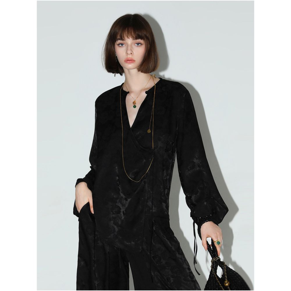 COCOBELLA new Chinese style fog jacquard satin wide leg pants Chinese style women s early autumn hanging straight leg pants PA0018 image 10