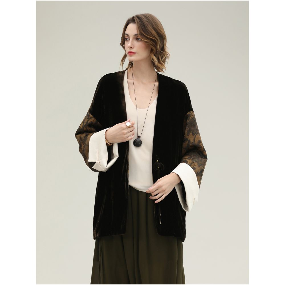 Pre sale COCOBELLA New Chinese Jacquard Satin Coat Women s Chic Dan Qing Silk Velvet National Style Top SC3203 image 3