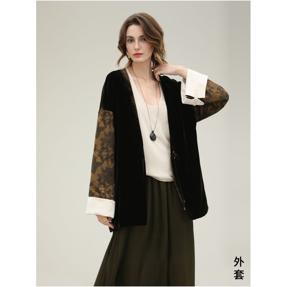 Pre sale COCOBELLA New Chinese Jacquard Satin Coat Women s Chic Dan Qing Silk Velvet National Style Top SC3203 image 8