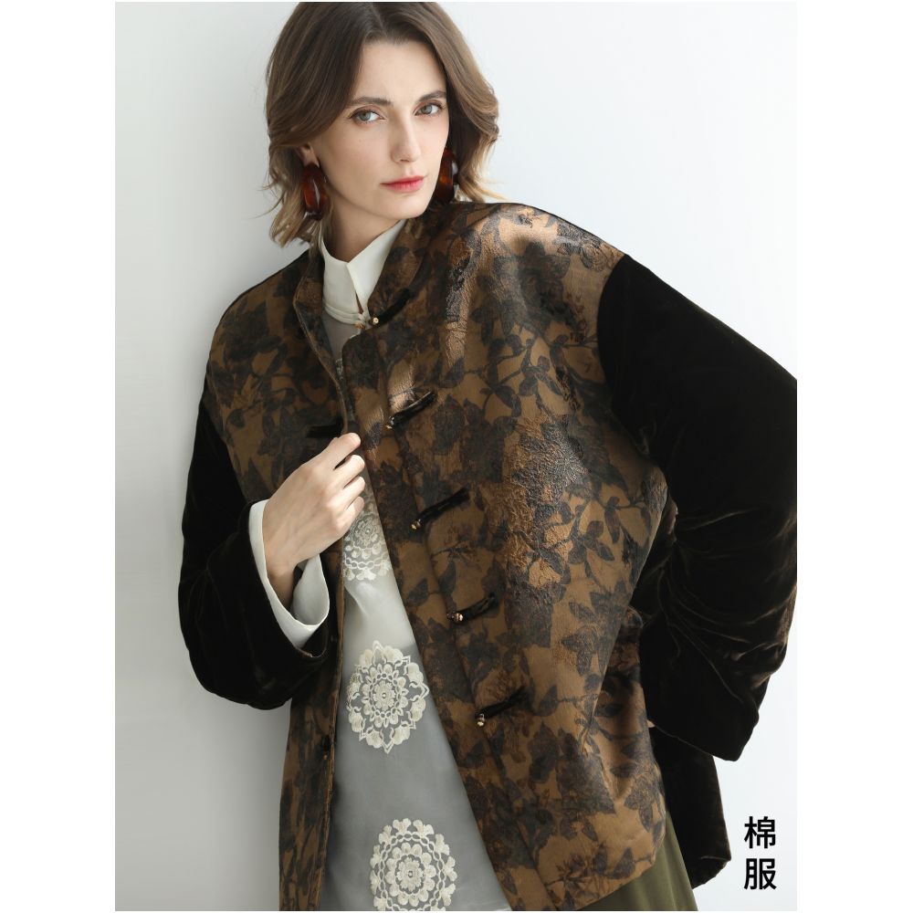 Pre sale COCOBELLA New Chinese Jacquard Satin Coat Women s Chic Dan Qing Silk Velvet National Style Top SC3203 image 13