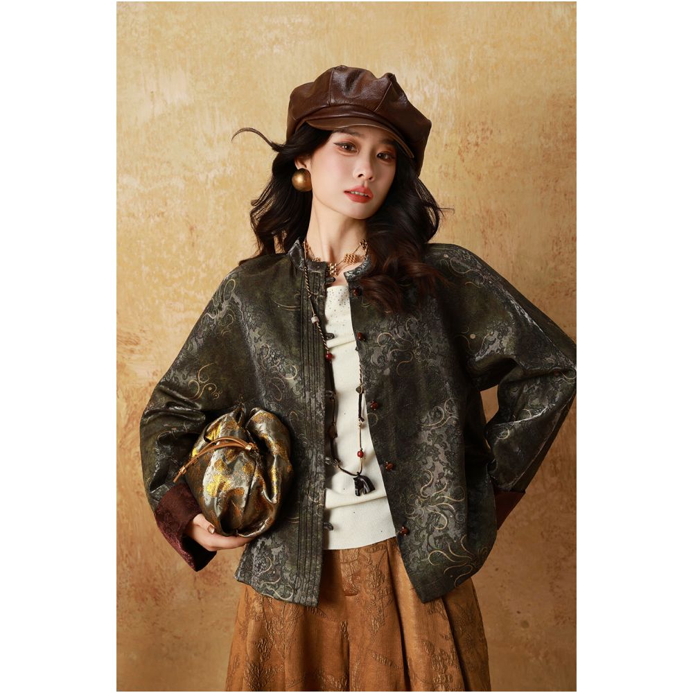 dangdang somes Jinse Liunian Oil Silk Floating Glossy Three Dimensional Jacquard Shiny Style Women s Jacket image 4