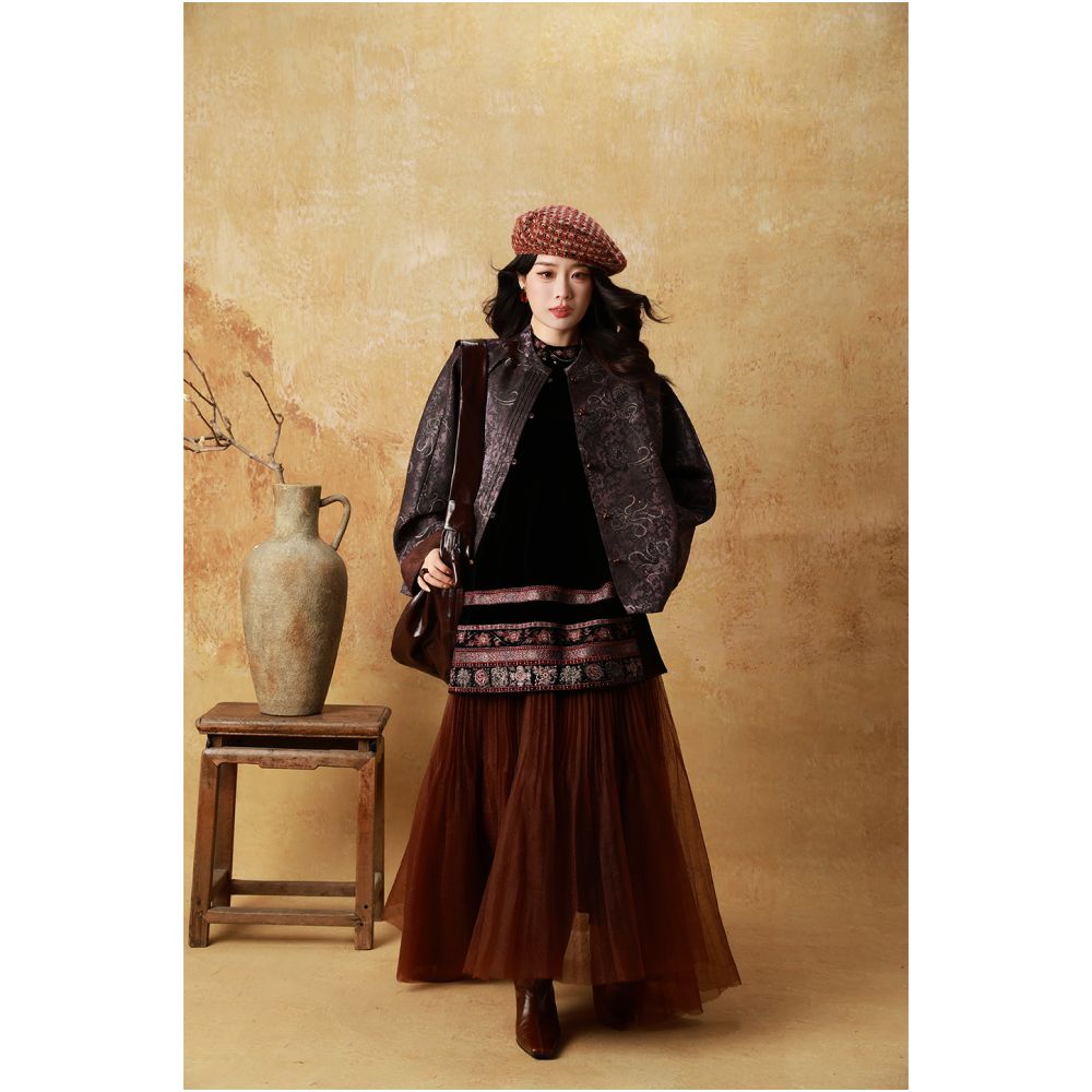 dangdang somes Jinse Liunian Oil Silk Floating Glossy Three Dimensional Jacquard Shiny Style Women s Jacket image 5