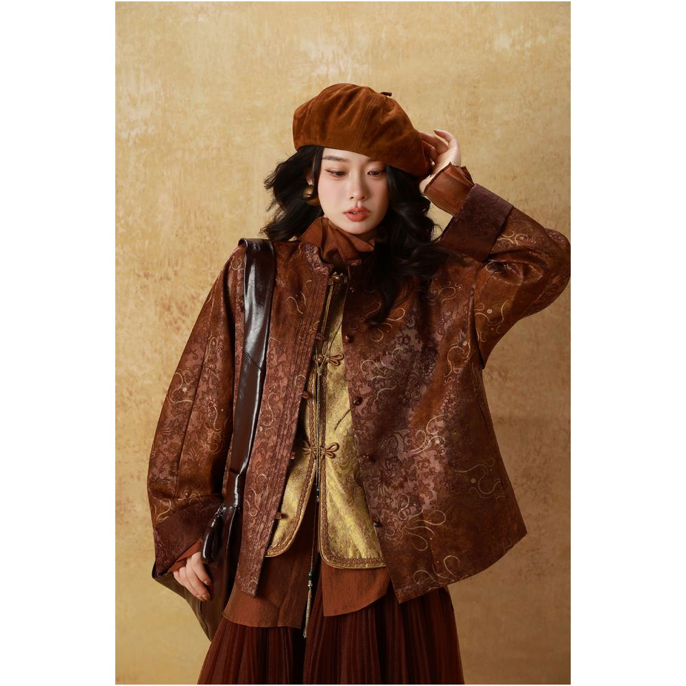 dangdang somes Jinse Liunian Oil Silk Floating Glossy Three Dimensional Jacquard Shiny Style Women s Jacket image 11