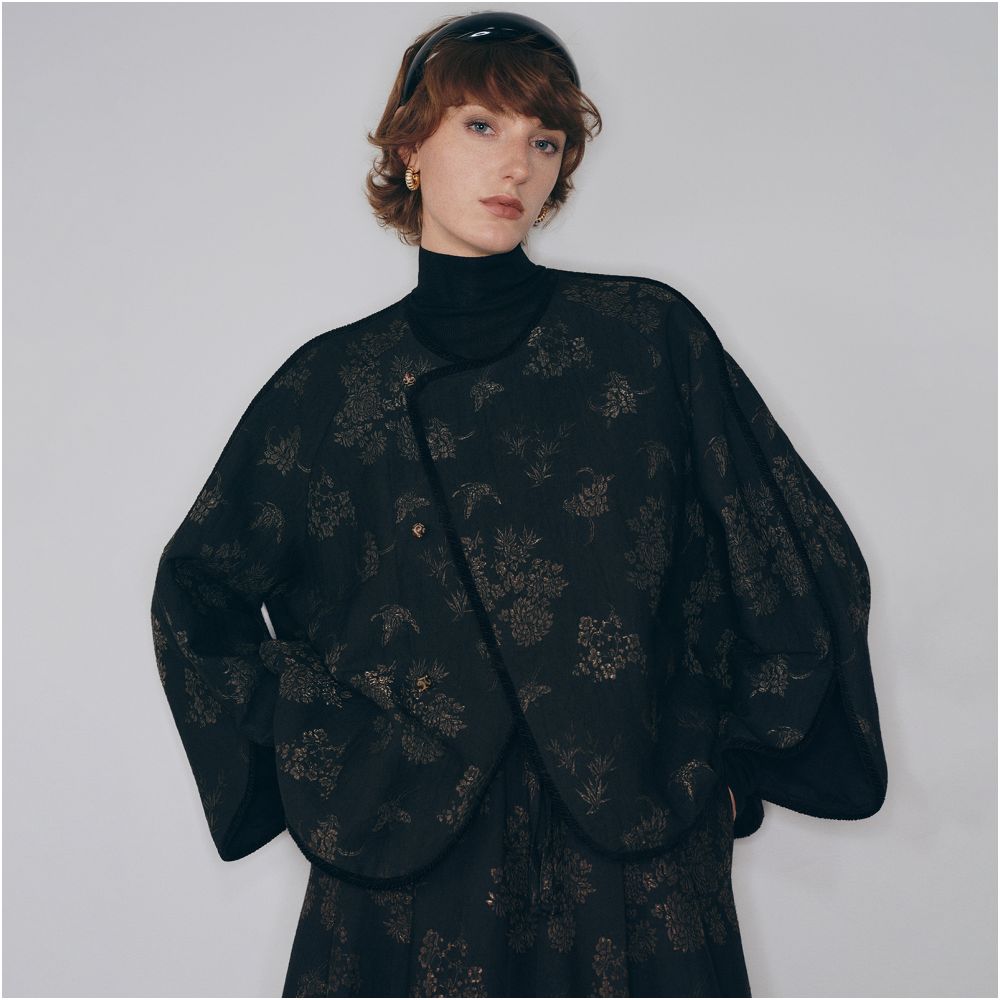 Little bug new Chinese bamboo shadow swaying cotton linen blend artistic heavyweight jacquard slant collar jacket vest skirt image 2