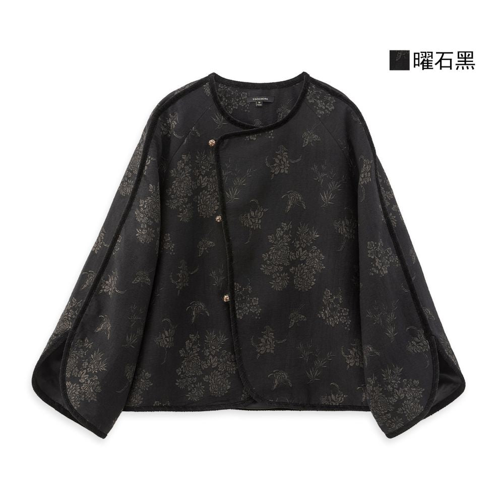 Little bug new Chinese bamboo shadow swaying cotton linen blend artistic heavyweight jacquard slant collar jacket vest skirt image 13