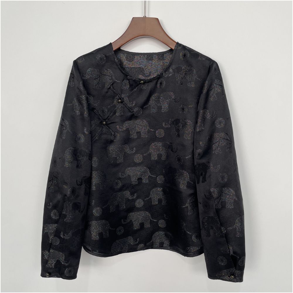 Colorful Blessing Elephant Pearl Mother of Pearl Rainbow Fine Sparkle Chinese Style Slant Collar Round Neck Shirt New Chinese Tang Style Autumn Women s Top image 1