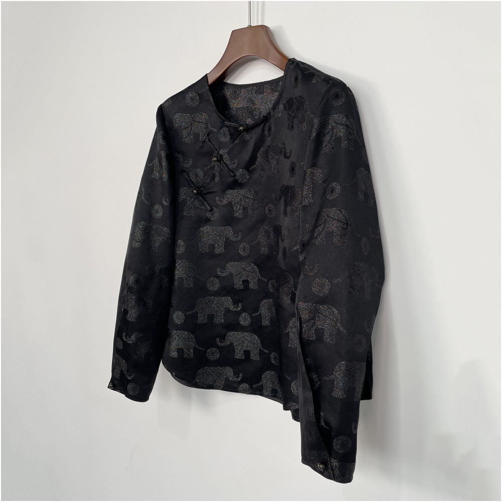 Colorful Blessing Elephant Pearl Mother of Pearl Rainbow Fine Sparkle Chinese Style Slant Collar Round Neck Shirt New Chinese Tang Style Autumn Women s Top image 4