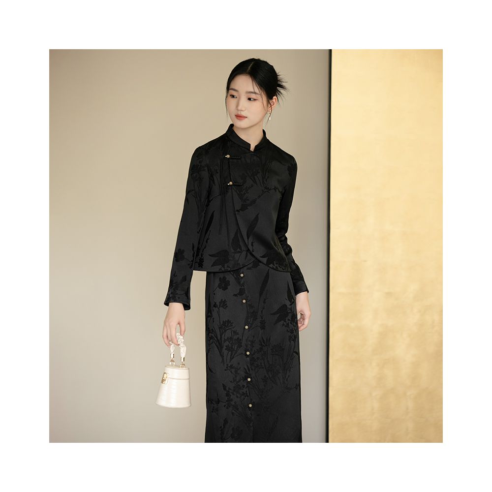 Chuchan new Chinese style women s clothing 2025 autumn new black high end retro jacquard commuting Chinese style top set image 2