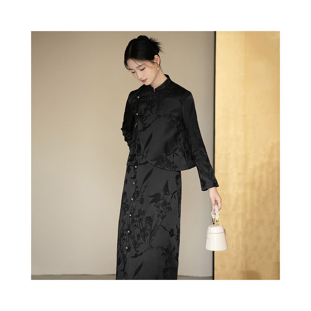 Chuchan new Chinese style women s clothing 2025 autumn new black high end retro jacquard commuting Chinese style top set image 8