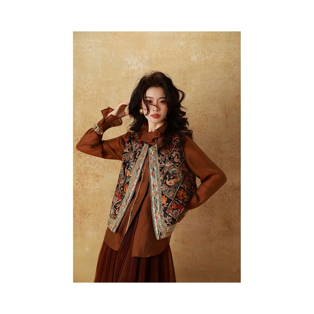 dangdang somes Blooming Flowers in Spring Rubik s Cube Flower Embroidery Ethnic Style Dense Embroidery Quilted Vest image 3