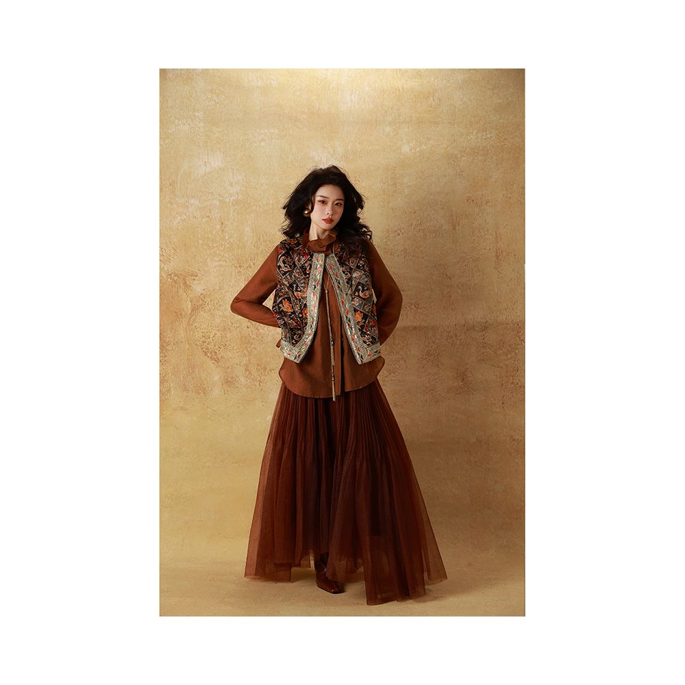 dangdang somes Blooming Flowers in Spring Rubik s Cube Flower Embroidery Ethnic Style Dense Embroidery Quilted Vest image 4